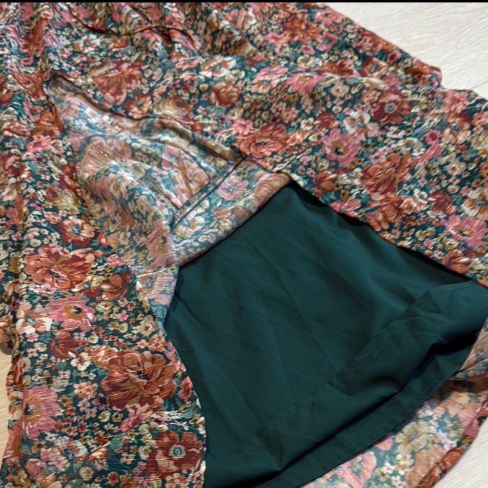 Sadie & Sage Floral Green Red Smocked Halter Midi Dress - Picture 8 of 12